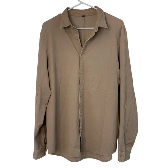 Mens Lululemon Beige Button-Up Long Sleeve Twill Stretch Shirt L/XL Nude 7328 - Picture 3 of 10